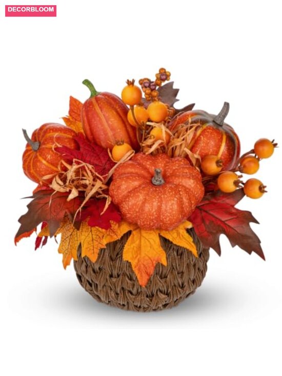 Other - 10" Artificial Pumpkin with Woven Basket Fall Centerpiece Decor